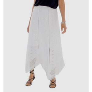Chico’s Lace Bohemian Assymetric Hem Skirt MED White Fairy Cottage Peasant Beach